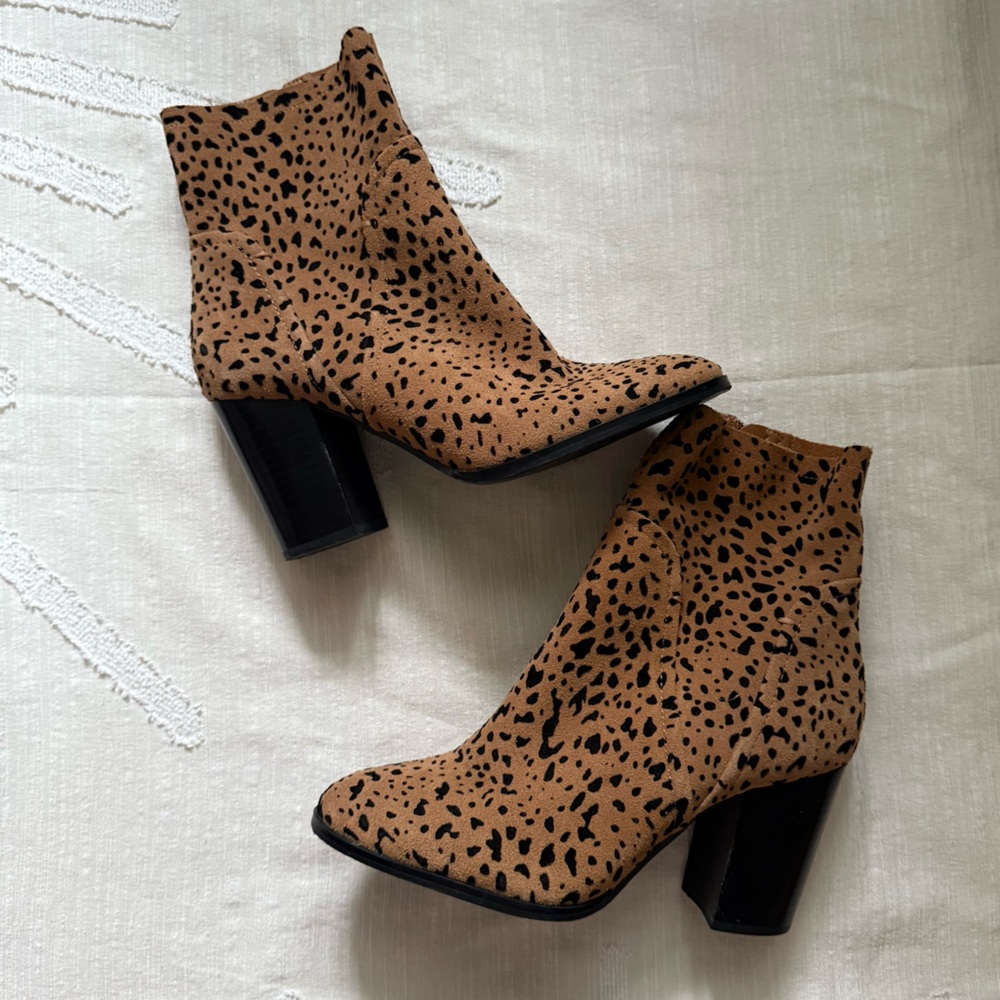 🐆GIBSON LATIMER Women’s Leopard Print Ankle Boots — Tan/Black / 9M